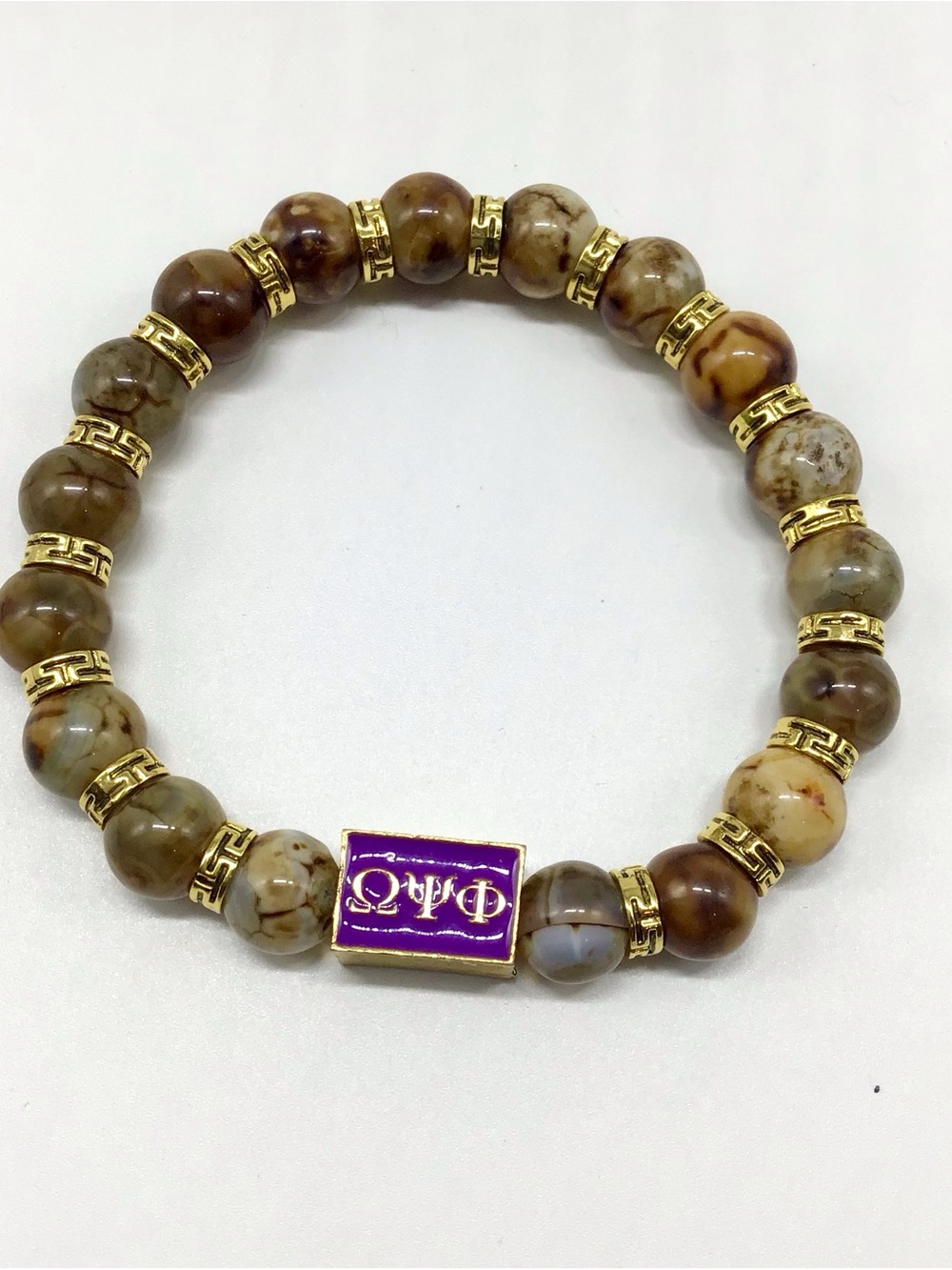 Omega Psi Phi Jasper Stone Bead Bracelet